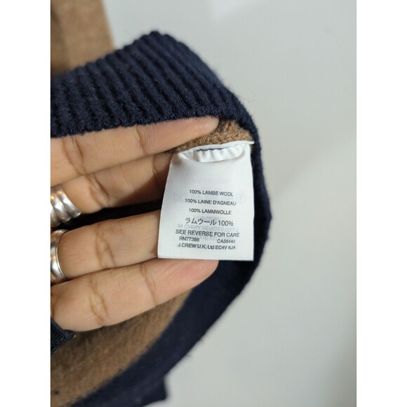 J. Crew Sweater Men Sz M Colorblock Gray Tan Lambswool Crew Neck Preppy Pullover - Picture 5 of 7